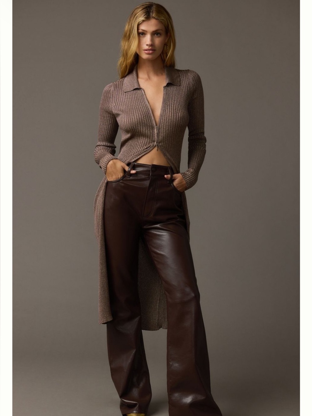 Anthropologie Chocolate Brown Wide-Leg Faux Leather Pants